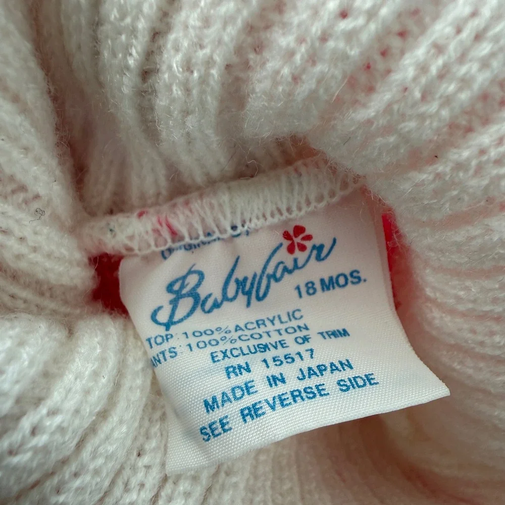 Vintage Baby Fair Heart Floral Fair Isle Turtleneck Sweater 18 Months Pink White